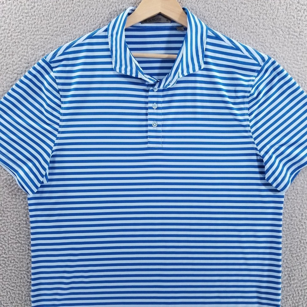 G/Fore Polo Shirt Mens XL Blue Striped Performance Knit Mesh Golf Performance